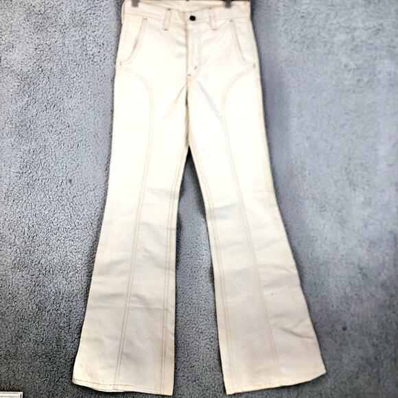 Vintages 70s LEVIS White Bell Bottom Cotton Jeans Pants 28x34 - Picture 1 of 8